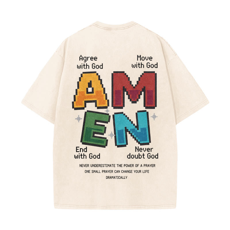 Christianartworkshop T-shirt délavé imprimé recto verso avec l'acronyme « Amen Pixel Art Agree Move End Never ». - image 5