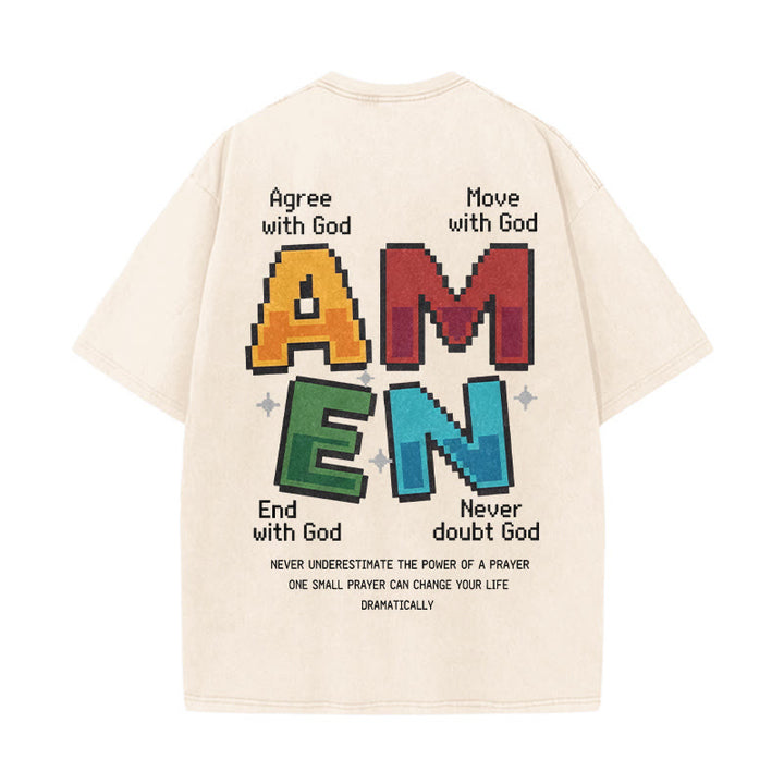 Christianartworkshop T-shirt délavé imprimé recto verso avec l'acronyme « Amen Pixel Art Agree Move End Never ». - image 5
