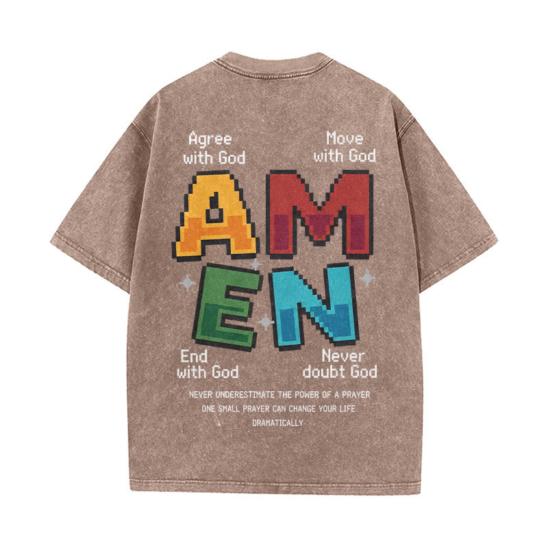Christianartworkshop T-shirt délavé imprimé recto verso avec l'acronyme « Amen Pixel Art Agree Move End Never ». - image 2