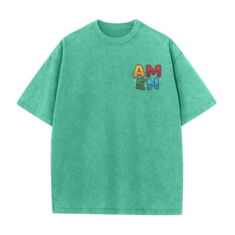 Christianartworkshop T-shirt délavé imprimé recto verso avec l'acronyme « Amen Pixel Art Agree Move End Never ». - image 13