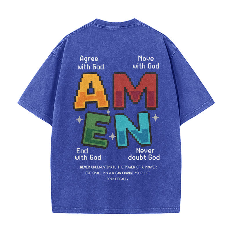 Christianartworkshop T-shirt délavé imprimé recto verso avec l'acronyme « Amen Pixel Art Agree Move End Never ». - image 23