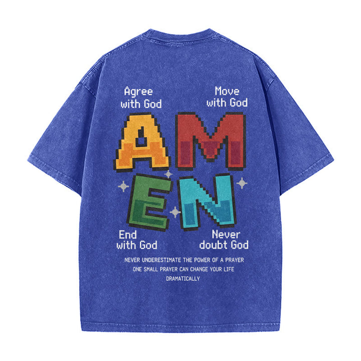 Christianartworkshop T-shirt délavé imprimé recto verso avec l'acronyme « Amen Pixel Art Agree Move End Never ». - image 23