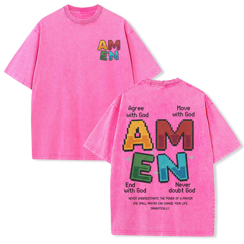 Christianartworkshop T-shirt délavé imprimé recto verso avec l'acronyme « Amen Pixel Art Agree Move End Never ». - Rose - 5XL - image 15