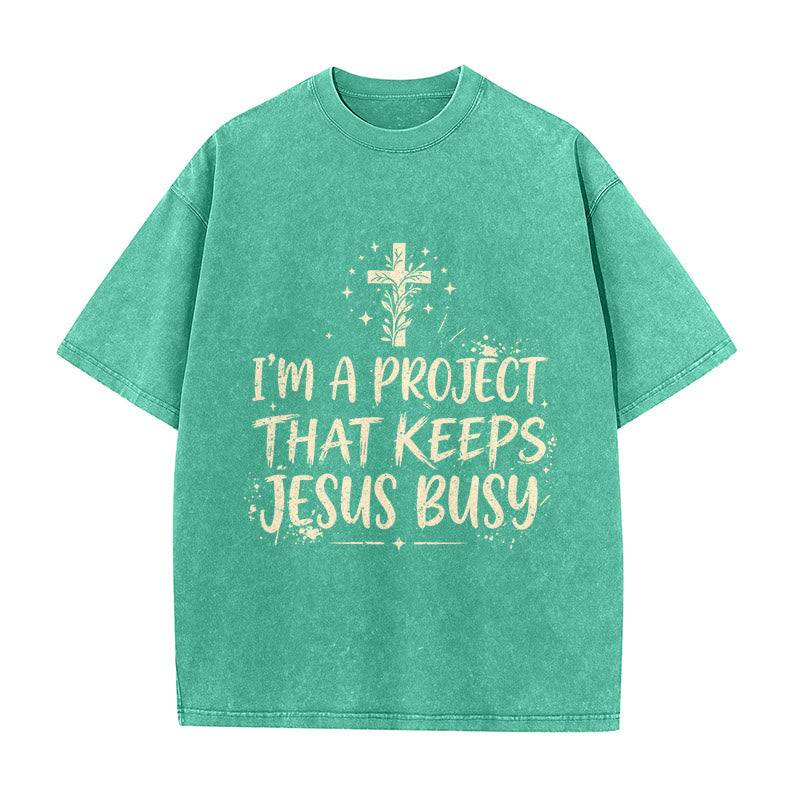 Christianartworkshop T-shirt unisexe délavé « Je suis un projet qui occupe Jésus » (Citation humoristique sur la foi) - Vert - 5XL - image 4