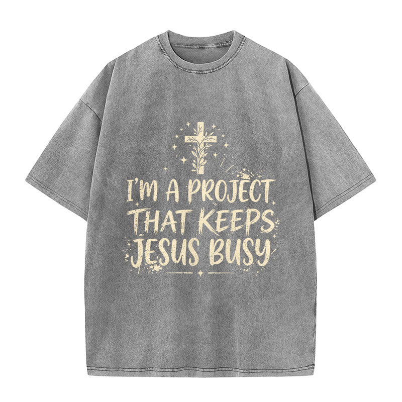 Christianartworkshop T-shirt unisexe délavé « Je suis un projet qui occupe Jésus » (Citation humoristique sur la foi) - Gris - 5XL - image 8