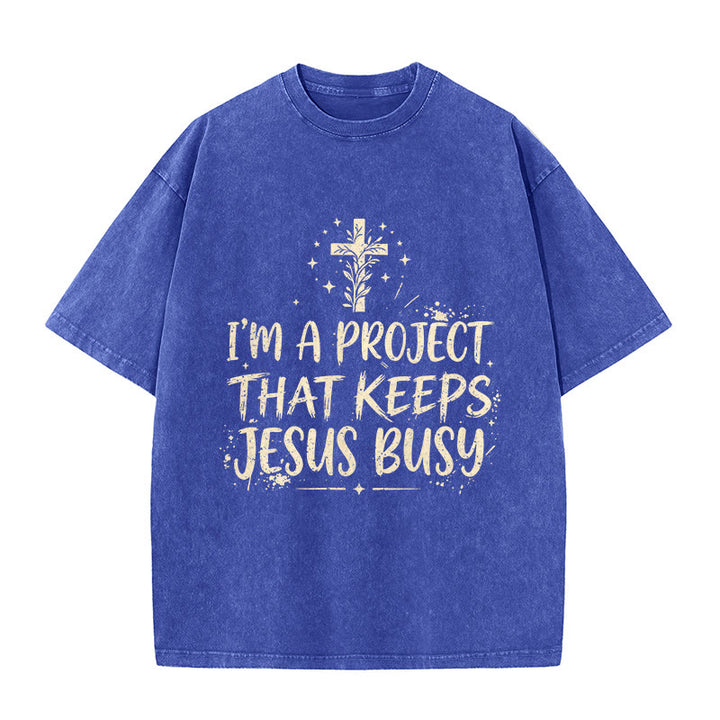 Christianartworkshop T-shirt unisexe délavé « Je suis un projet qui occupe Jésus » (Citation humoristique sur la foi) - Bleu - 5XL - image 7