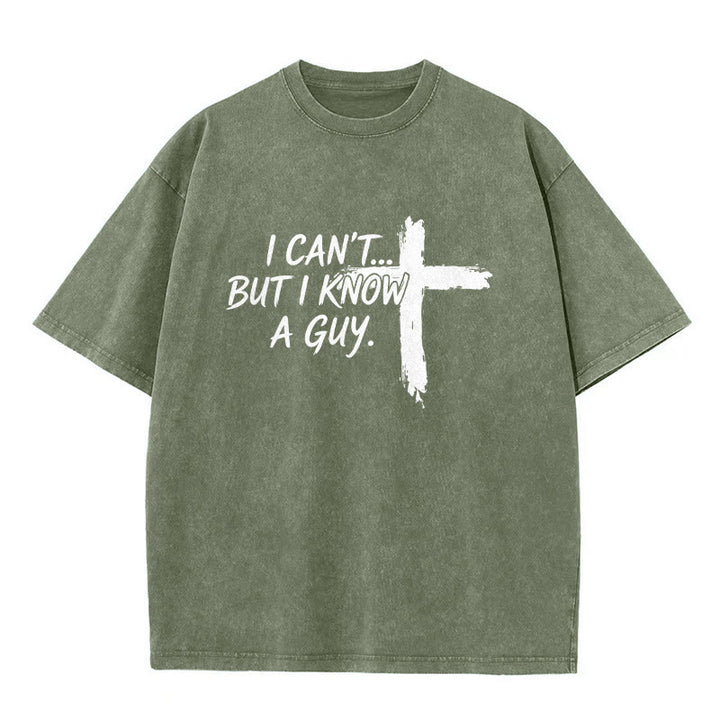 Christianartworkshop T-shirt délavé avec citation humoristique sur la foi et croix à coups de pinceau - Vert armée - 5XL - image 2
