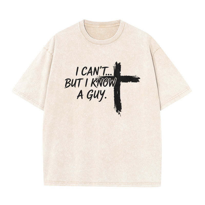 Christianartworkshop T-shirt délavé avec citation humoristique sur la foi et croix à coups de pinceau - Beige - 5XL - image 0