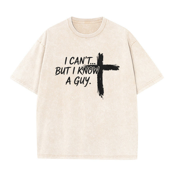 Christianartworkshop T-shirt délavé avec citation humoristique sur la foi et croix à coups de pinceau - Beige - 5XL - image 0