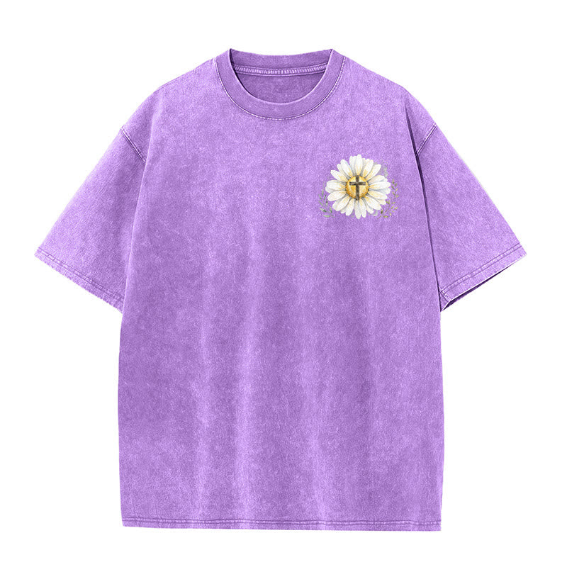 Christianartworkshop T-shirt délavé avec imprimé aquarelle marguerite et croix (recto et verso) « Jésus m'a sauvé la vie » - image 20