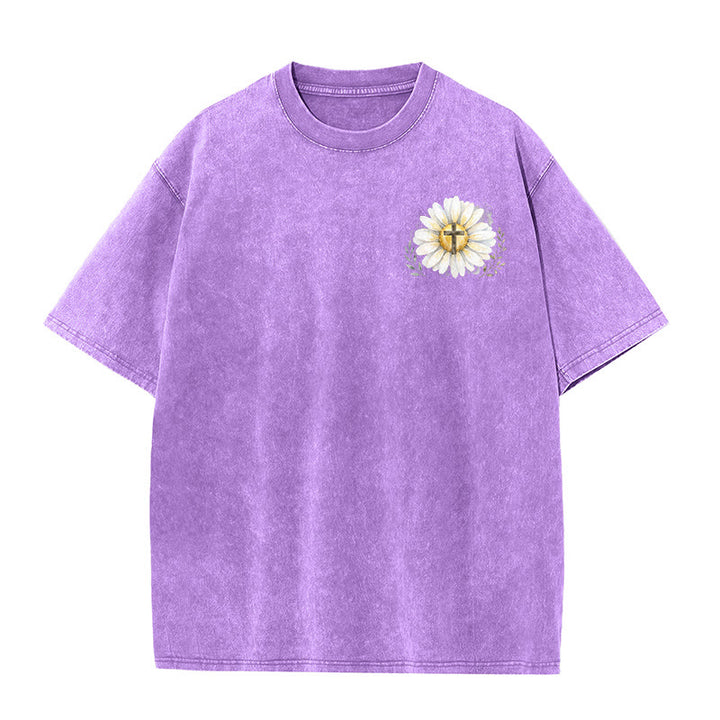 Christianartworkshop T-shirt délavé avec imprimé aquarelle marguerite et croix (recto et verso) « Jésus m'a sauvé la vie » - image 20