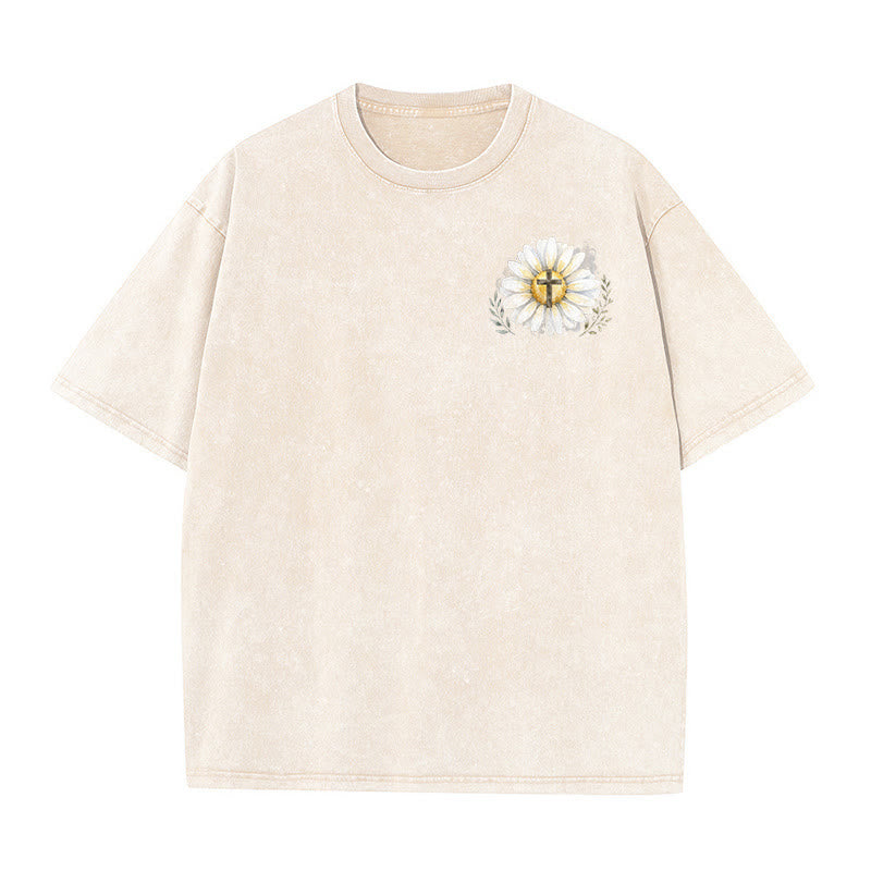 Christianartworkshop T-shirt délavé avec imprimé aquarelle marguerite et croix (recto et verso) « Jésus m'a sauvé la vie » - image 8