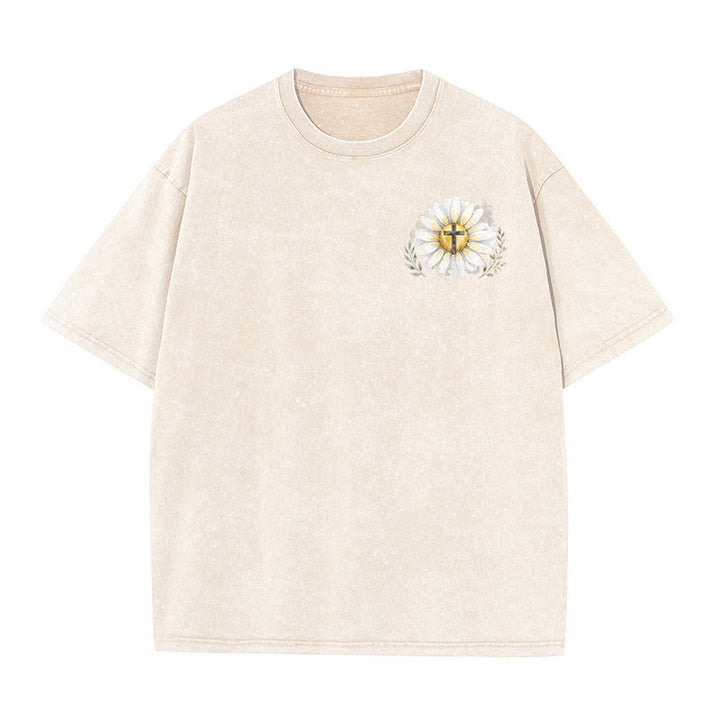 Christianartworkshop T-shirt délavé avec imprimé aquarelle marguerite et croix (recto et verso) « Jésus m'a sauvé la vie » - image 8
