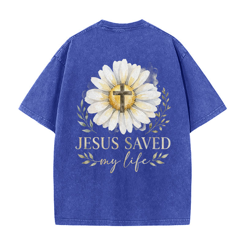 Christianartworkshop T-shirt délavé avec imprimé aquarelle marguerite et croix (recto et verso) « Jésus m'a sauvé la vie » - image 22
