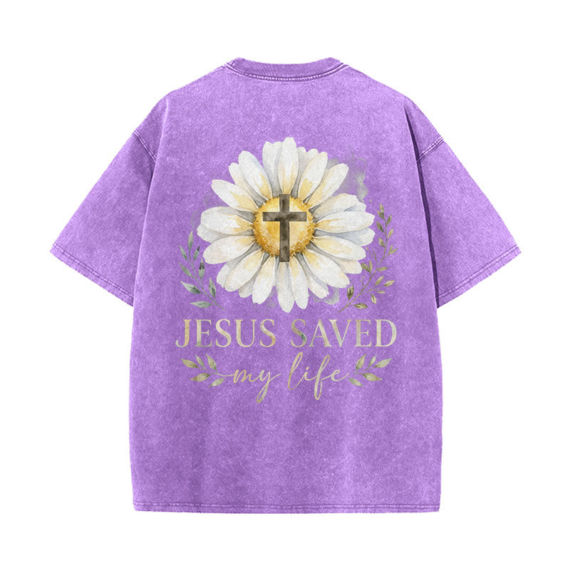 Christianartworkshop T-shirt délavé avec imprimé aquarelle marguerite et croix (recto et verso) « Jésus m'a sauvé la vie » - image 19