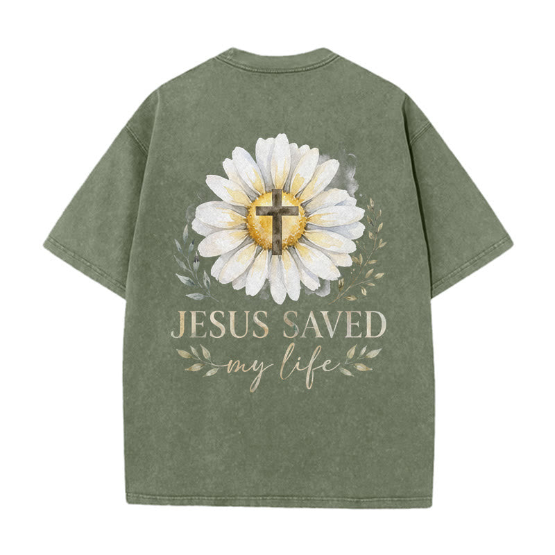 Christianartworkshop T-shirt délavé avec imprimé aquarelle marguerite et croix (recto et verso) « Jésus m'a sauvé la vie » - image 10
