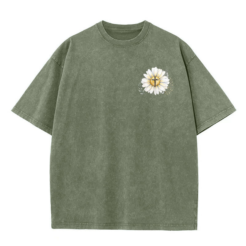 Christianartworkshop T-shirt délavé avec imprimé aquarelle marguerite et croix (recto et verso) « Jésus m'a sauvé la vie » - image 11