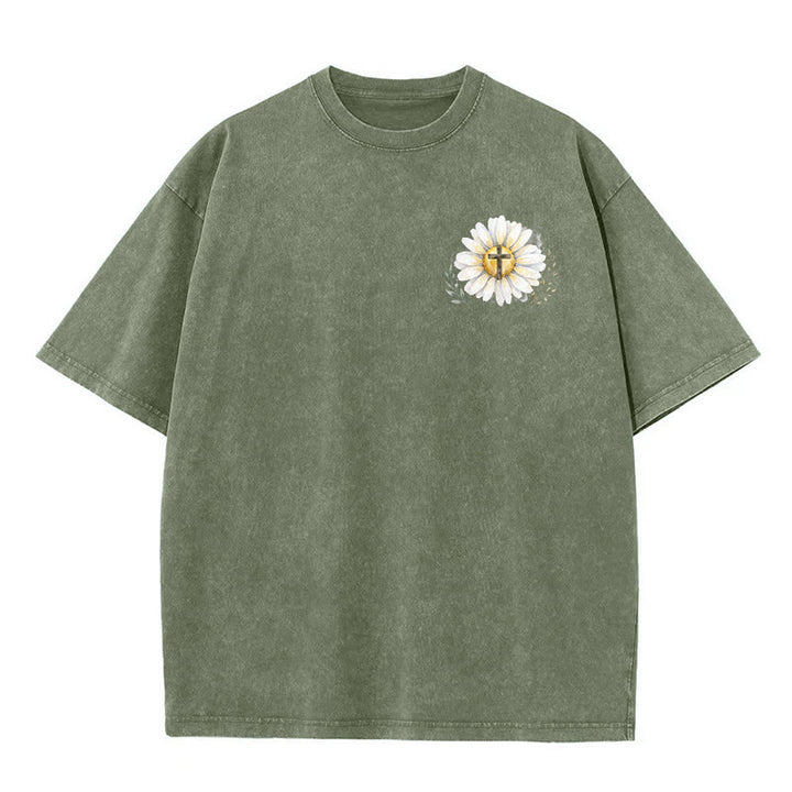 Christianartworkshop T-shirt délavé avec imprimé aquarelle marguerite et croix (recto et verso) « Jésus m'a sauvé la vie » - image 11