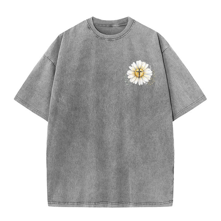 Christianartworkshop T-shirt délavé avec imprimé aquarelle marguerite et croix (recto et verso) « Jésus m'a sauvé la vie » - image 26
