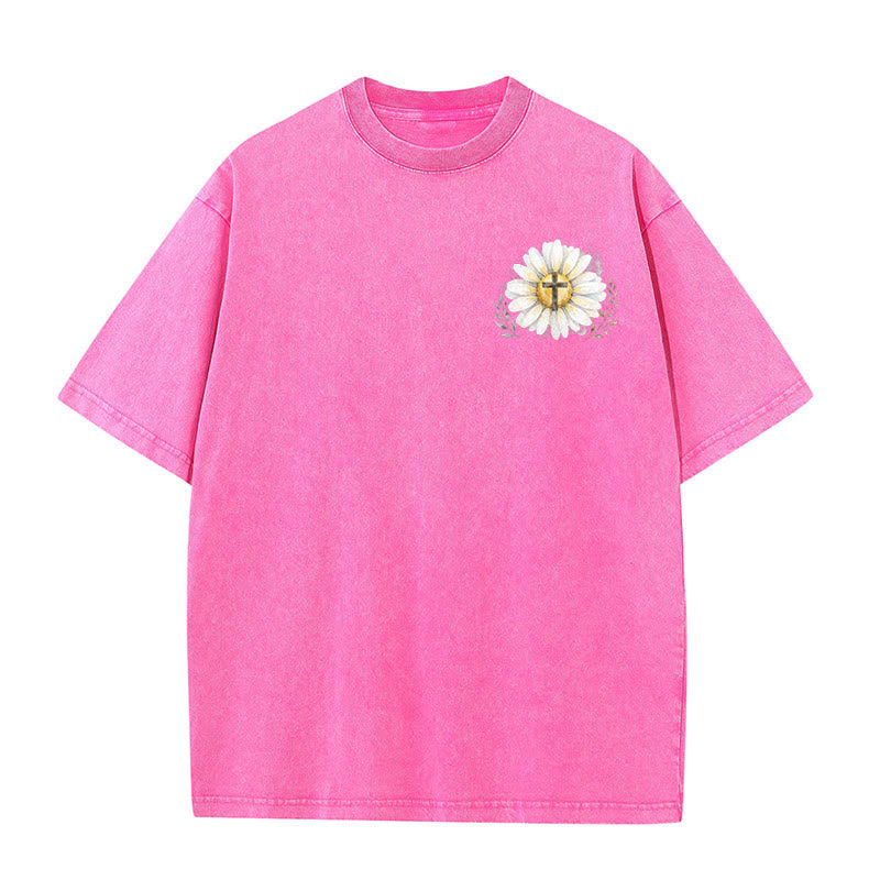 Christianartworkshop T-shirt délavé avec imprimé aquarelle marguerite et croix (recto et verso) « Jésus m'a sauvé la vie » - image 17
