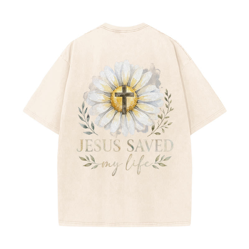 Christianartworkshop T-shirt délavé avec imprimé aquarelle marguerite et croix (recto et verso) « Jésus m'a sauvé la vie » - image 7