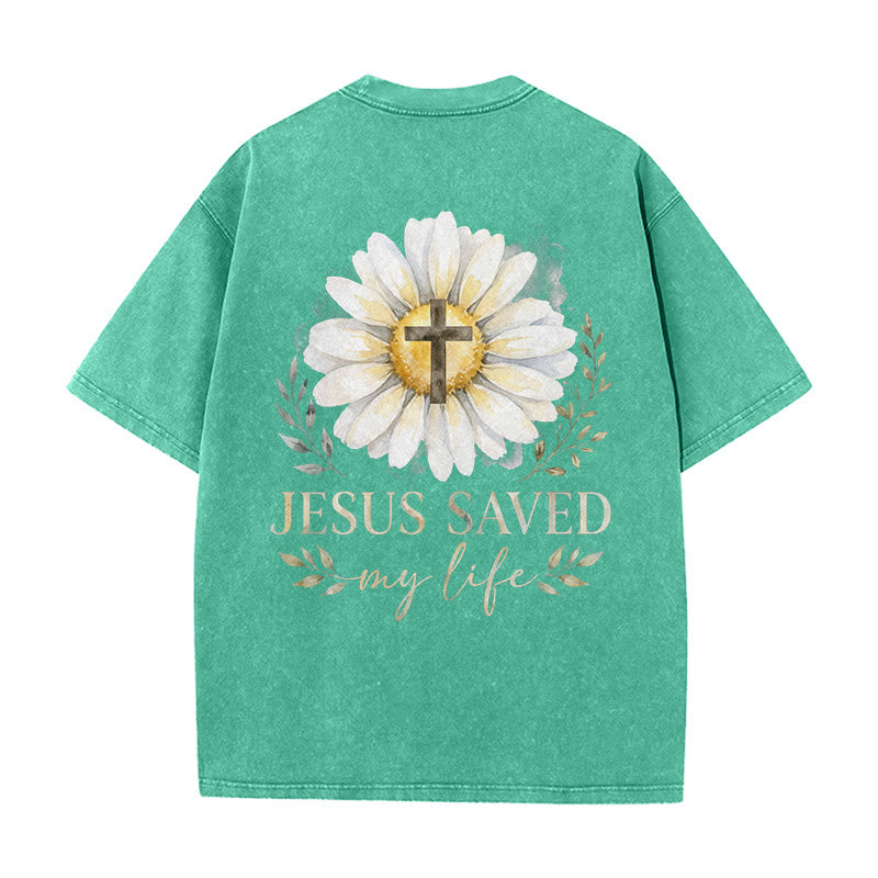 Christianartworkshop T-shirt délavé avec imprimé aquarelle marguerite et croix (recto et verso) « Jésus m'a sauvé la vie » - image 13