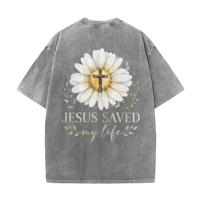 Christianartworkshop T-shirt délavé avec imprimé aquarelle marguerite et croix (recto et verso) « Jésus m'a sauvé la vie » - image 25