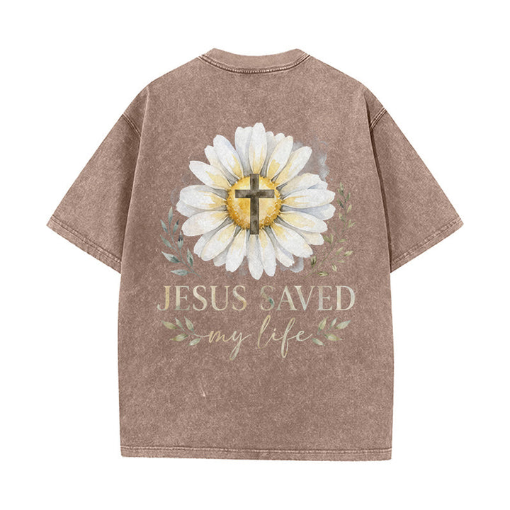 Christianartworkshop T-shirt délavé avec imprimé aquarelle marguerite et croix (recto et verso) « Jésus m'a sauvé la vie » - image 4