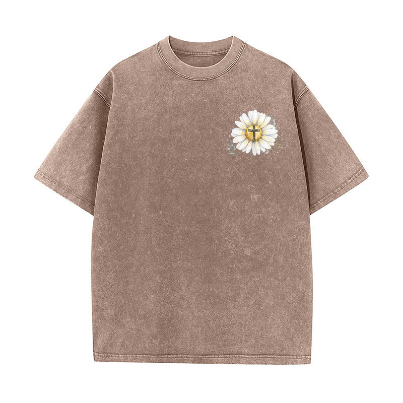 Christianartworkshop T-shirt délavé avec imprimé aquarelle marguerite et croix (recto et verso) « Jésus m'a sauvé la vie » - image 5