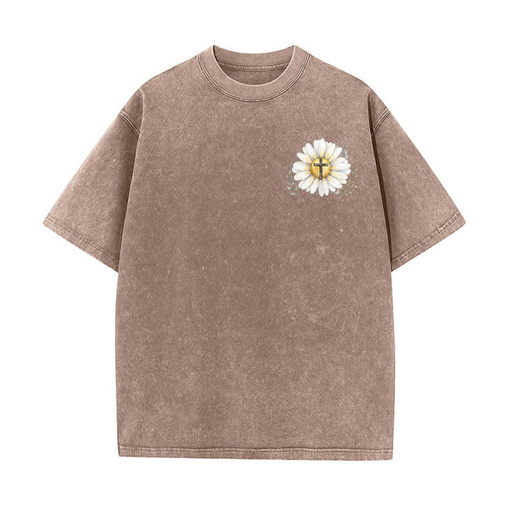Christianartworkshop T-shirt délavé avec imprimé aquarelle marguerite et croix (recto et verso) « Jésus m'a sauvé la vie » - image 5