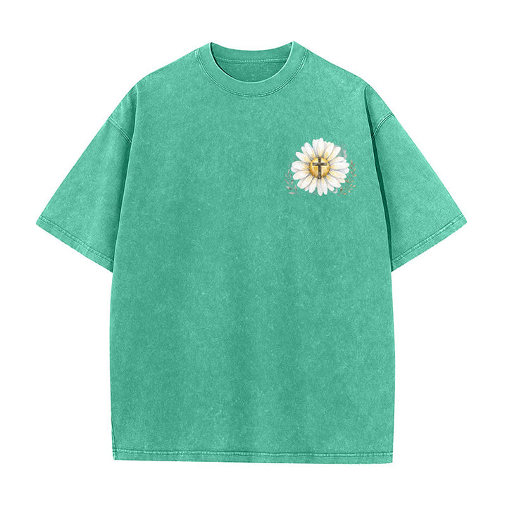 Christianartworkshop T-shirt délavé avec imprimé aquarelle marguerite et croix (recto et verso) « Jésus m'a sauvé la vie » - image 14
