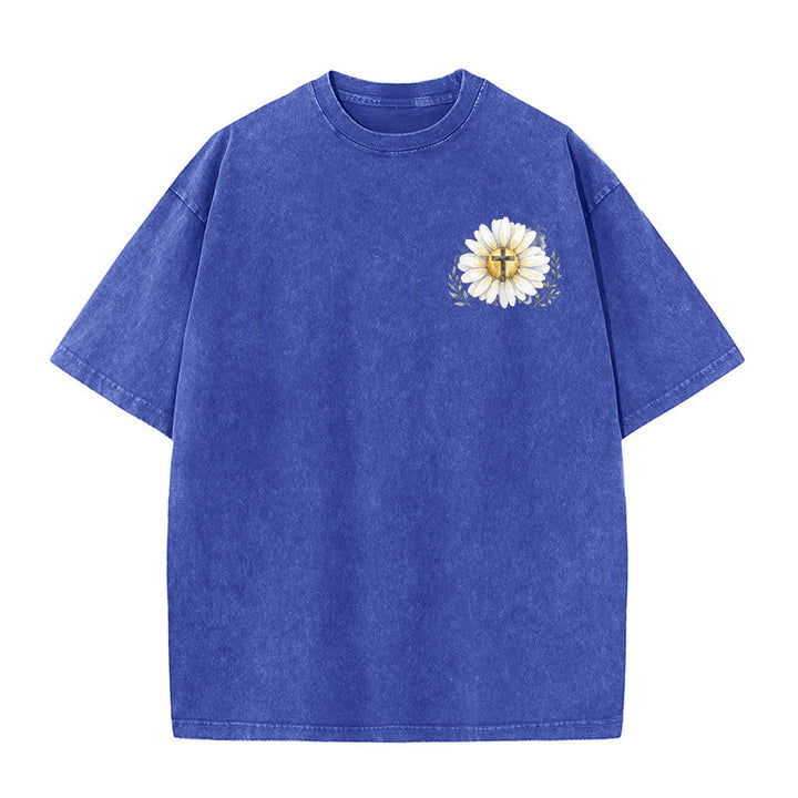 Christianartworkshop T-shirt délavé avec imprimé aquarelle marguerite et croix (recto et verso) « Jésus m'a sauvé la vie » - image 23