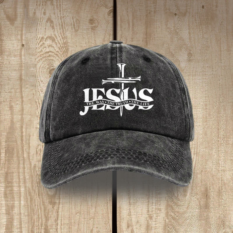 Christianartworkshop Jésus, le chemin, la vérité, la vie. Clous, croix, casquette de baseball délavée. - Noir - image 0