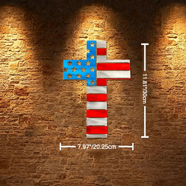 Christianartworkshop Croix en métal découpée avec précision, représentant le drapeau américain : un symbole sacré pour la maison et le cœur - 7,97''*11,81''/20,25*30 cm - image 3