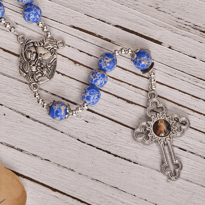 Christianartworkshop Chapelet en pierre de l'Empereur bleu royal avec la Sainte Famille et la Croix de la Miséricorde Divine - image 6