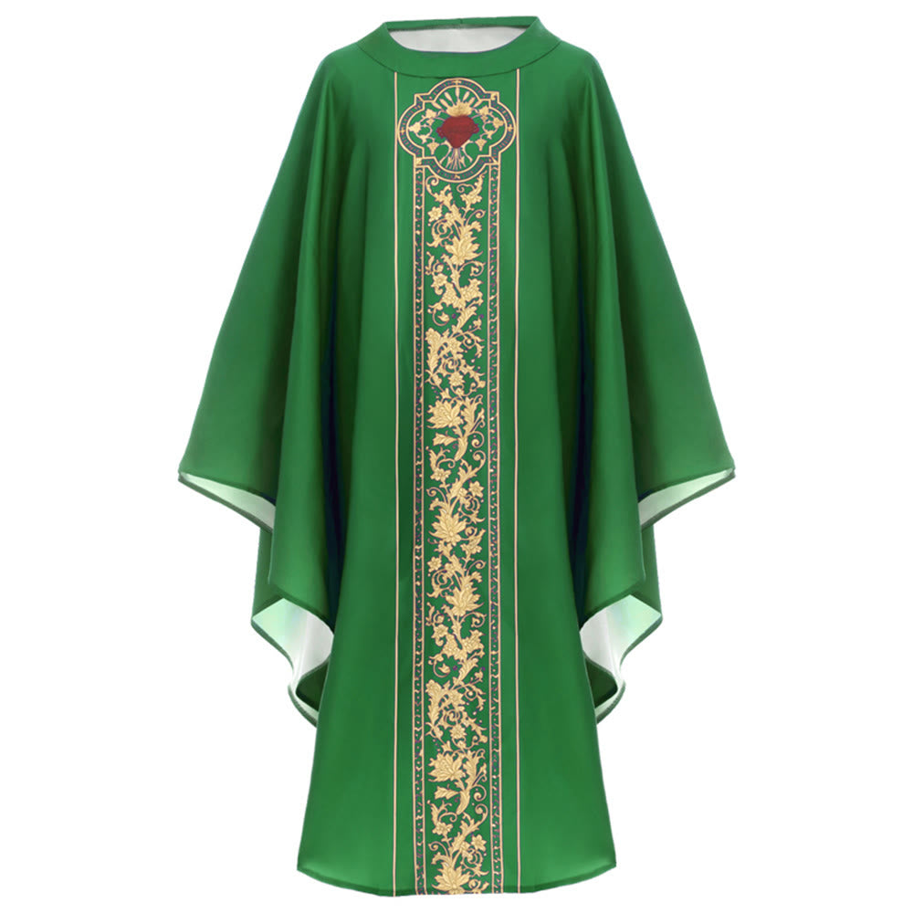 Chasuble Christianartworkshop ornée d'un blason du Sacré-Cœur et d'un motif floral. - image 1