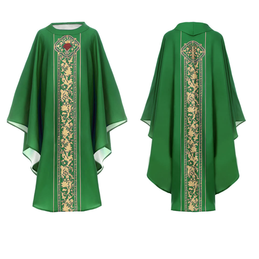 Chasuble Christianartworkshop ornée d'un blason du Sacré-Cœur et d'un motif floral. - image 2