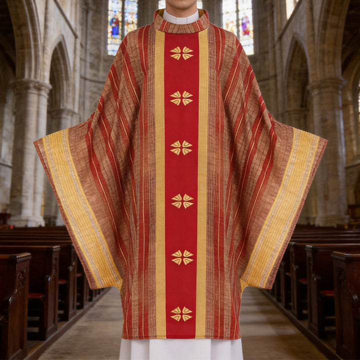 Christianartworkshop Chasuble traditionnelle du clergé avec panneau central et motifs floraux - Rouge - Taille unique convenant à la plupart des personnes - image 3