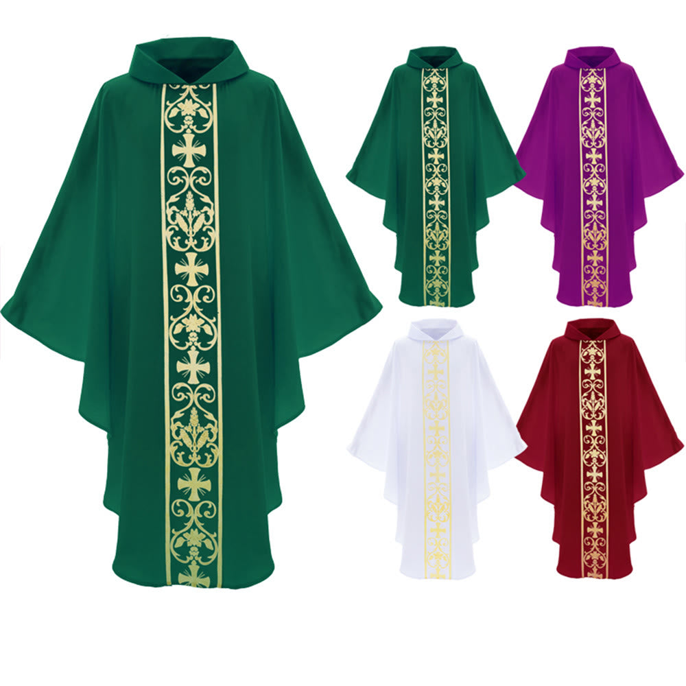 Chasuble élégante Christianartworkshop avec croix centrale, motif floral et épi de blé - image 9