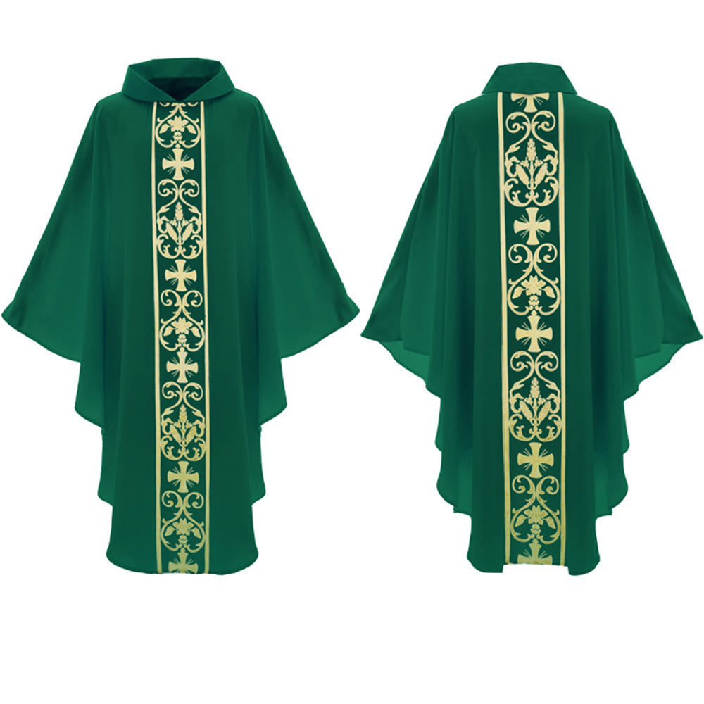 Chasuble élégante Christianartworkshop avec croix centrale, motif floral et épi de blé - image 8