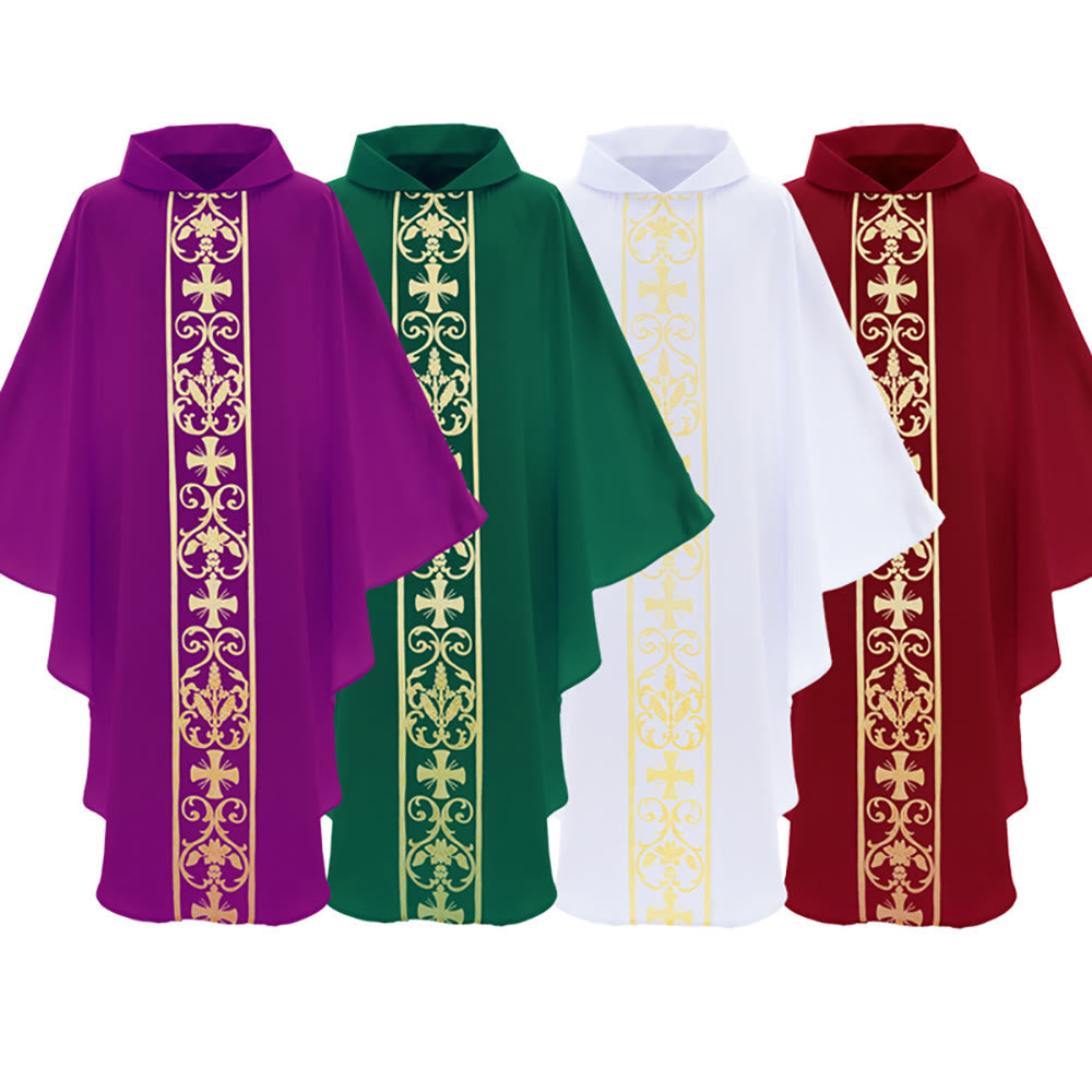 Chasuble élégante Christianartworkshop avec croix centrale, motif floral et épi de blé - image 16