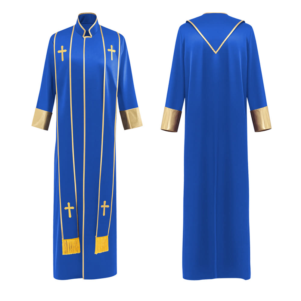Christianartworkshop Robe de pasteur traditionnelle avec croix verticale et bordure aux manches - image 14