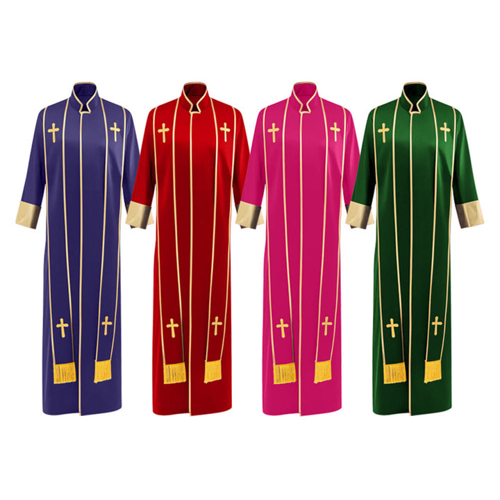 Christianartworkshop Robe de pasteur traditionnelle avec croix verticale et bordure aux manches - image 31