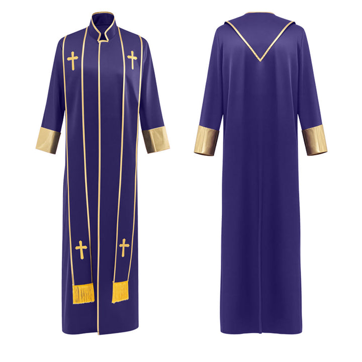 Christianartworkshop Robe de pasteur traditionnelle avec croix verticale et bordure aux manches - image 22