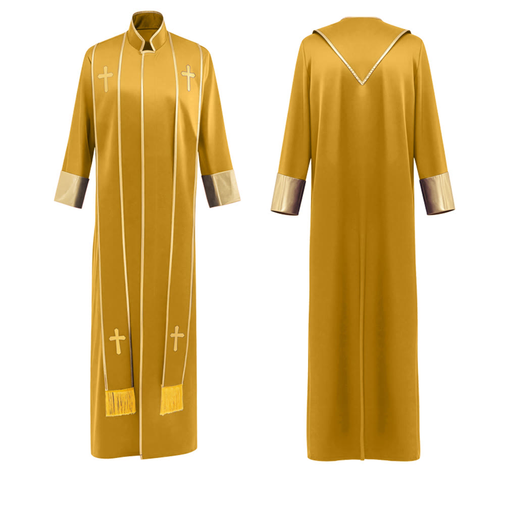 Christianartworkshop Robe de pasteur traditionnelle avec croix verticale et bordure aux manches - image 30