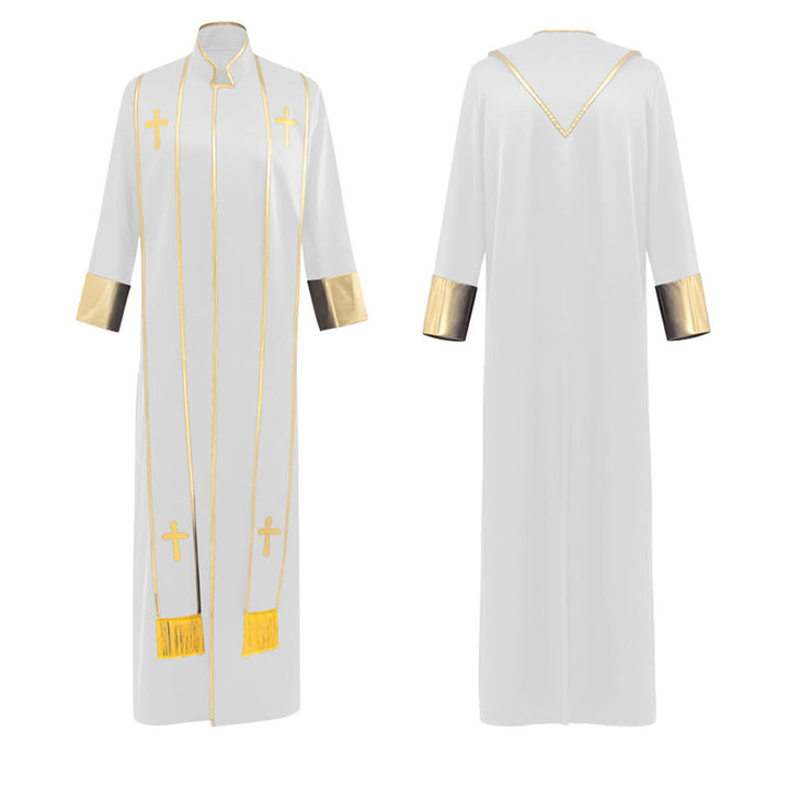 Christianartworkshop Robe de pasteur traditionnelle avec croix verticale et bordure aux manches - image 17