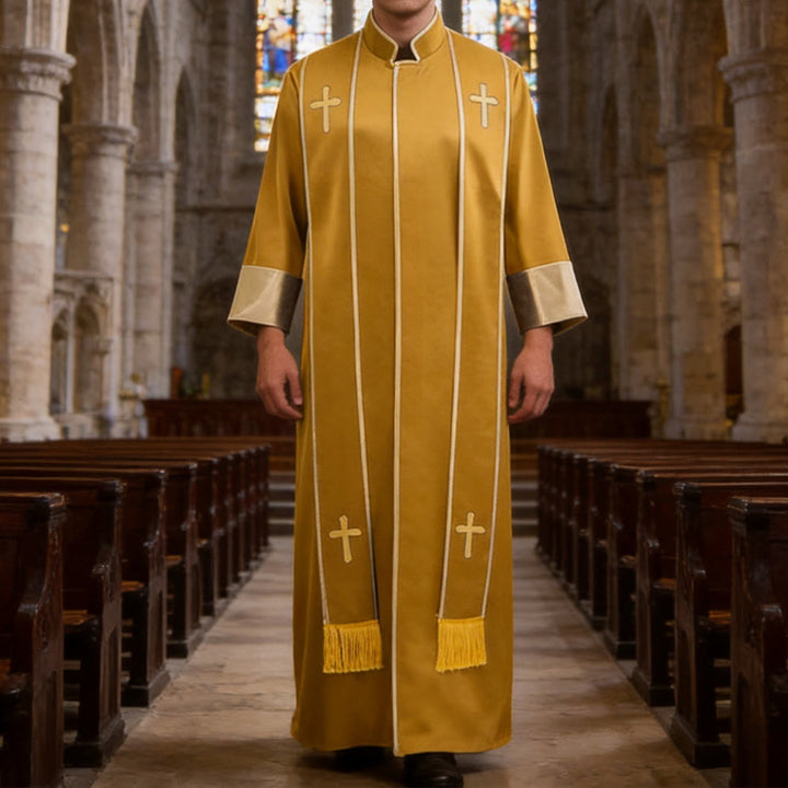 Christianartworkshop Robe de pasteur traditionnelle avec croix verticale et bordure aux manches - Jaune - 3XL - image 28