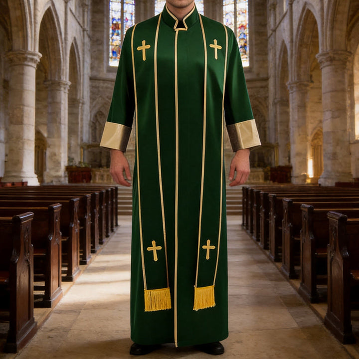 Christianartworkshop Robe de pasteur traditionnelle avec croix verticale et bordure aux manches - Vert - 3XL - image 3