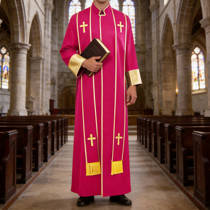 Christianartworkshop Robe de pasteur traditionnelle avec croix verticale et bordure aux manches - Rose - 3XL - image 9