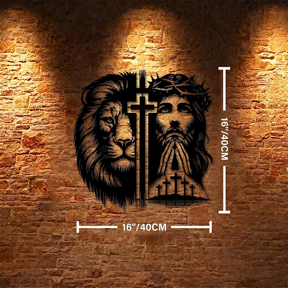 Christianartworkshop Décoration murale en métal représentant le Lion de Juda et Jésus couronné d'épines, silhouette divisée - 15,75''*15,75''*0,04''/40*40*0,1cm - image 6